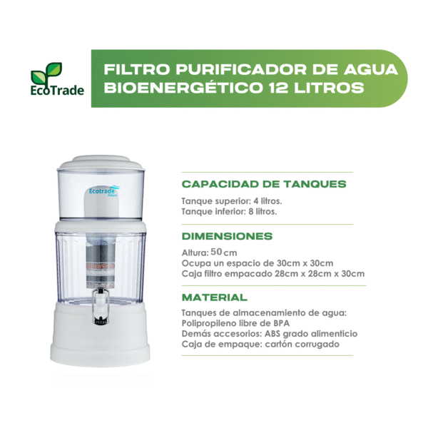 Filtro Purificador Agua 12 Litros Tapa Plana Ecotrade - Imagen 2
