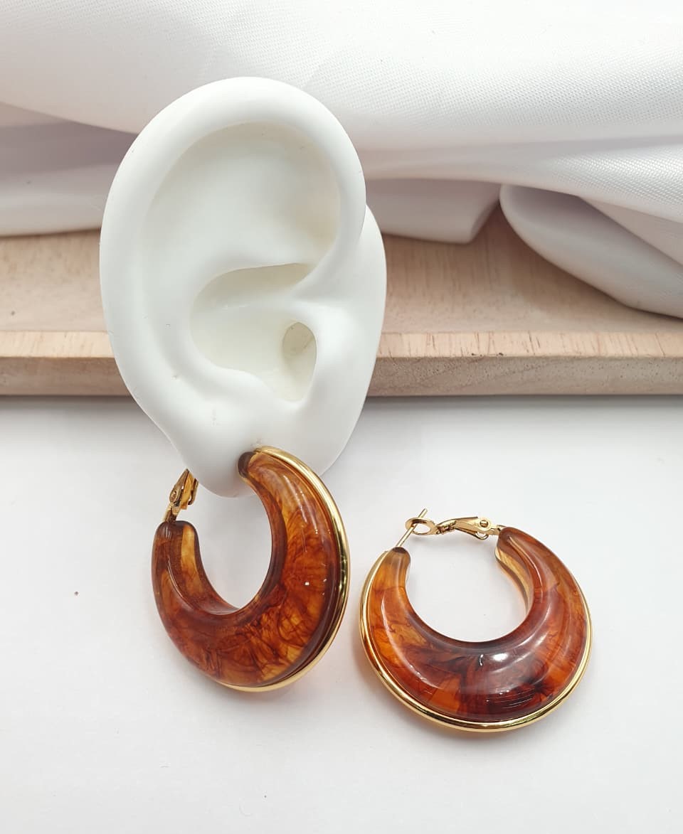 Aretes Candonga Resina Tipo Madera - Imagen 2