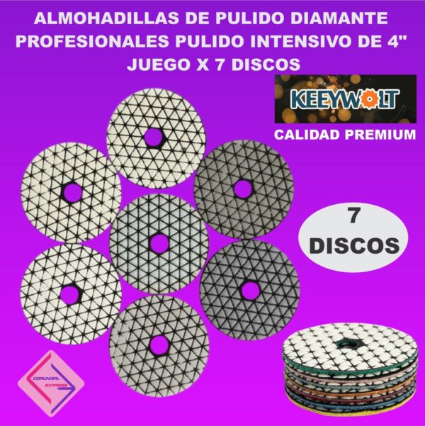 ALMOHADILLA DISCO DE PULIDO DIAMANTE PROFESIONAL PULIDO INTENSIVO 4 PULG JUEGO 7 DISCOS