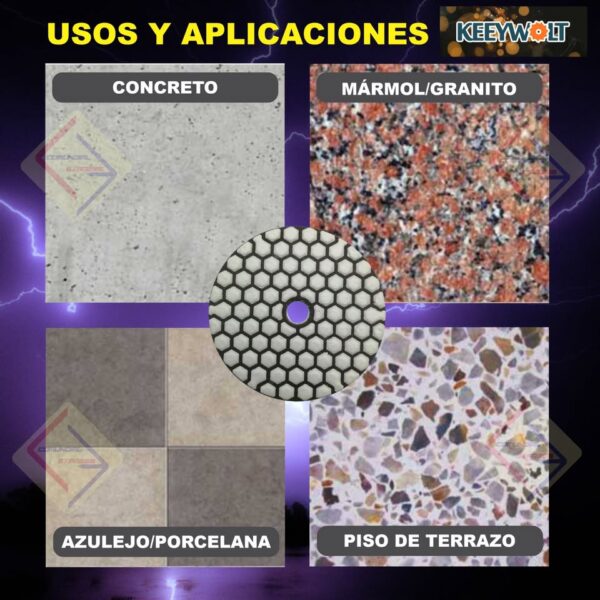 ALMOHADILLA DISCO DE PULIDO DIAMANTE PROFESIONAL PULIDO INTENSIVO 4 PULG JUEGO 7 DISCOS - Imagen 6
