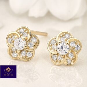 Aretes Flowers Plata Oro
