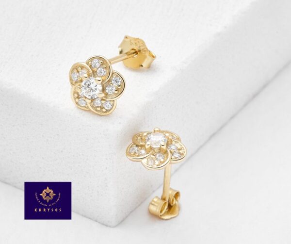 Aretes Flowers Plata Oro - Imagen 2