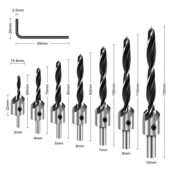 BROCAS AVELLANADORAS PARA MADERA Y PVC JUEGO X 8 PCs - Imagen 3