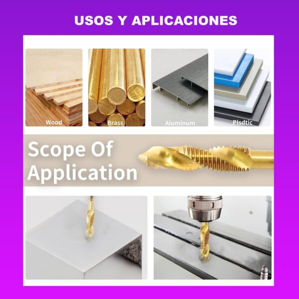BROCAS DE ROSCA O MACHUELO HSS LARGAS 3 EN 1 DORADAS M3 M10 6 PCs ESTUCHE - Imagen 4