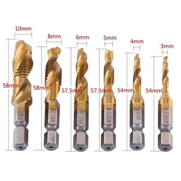 BROCAS DE ROSCA O MACHUELO HSS 3 EN 1 DORADAS M3 M10 JUEGO 6 PCs - Imagen 3