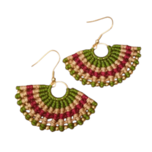 Aretes Abanico Tricolor de Macramé Elegantes