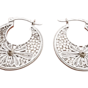 Candongas Medianas flores en Metal Plata Accesorio