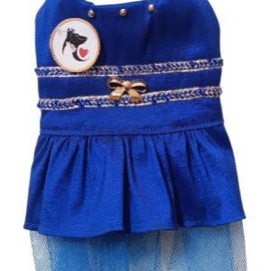 Vestido Blue para mascota Talla 0 Color Azul con Falda Rizada y Lazo Dorado