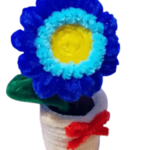 Flor decorativa Gerbera pequeña hecha a mano en maceta forrada