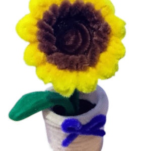 Girasol decorativo pequeño hecho a mano en maceta forrada