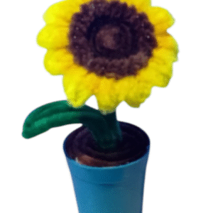 Girasol decorativo pequeño hecho a mano en maceta sencilla