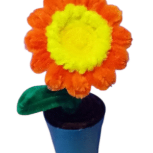 Gerbera decorativa pequeña con hoja en maceta sencilla
