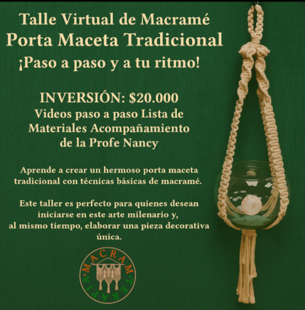 Taller Curso Virtual Porta Maceta Tradicional en Macramé