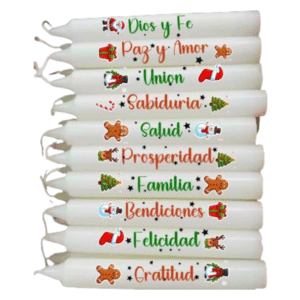 Velas de Navidad x 10 Unidades con Diseños y Frases de propisitos y deseos