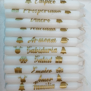 Velas de Navidad x 10 Unidades con Diseños y Frases de propisitos y deseos