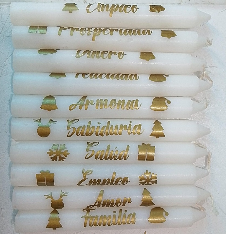 Velas de Navidad x 10 Unidades con Diseños y Frases de propisitos y deseos