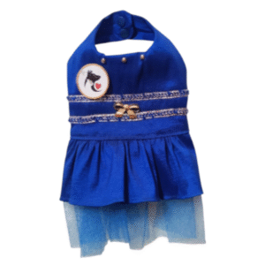 Vestido Blue para mascota Talla 0 Color Azul con Falda Rizada y Lazo Dorado