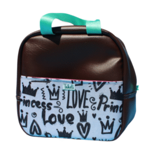 Lonchera café con estampado de letras