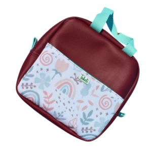 Lonchera vinotinto con flores