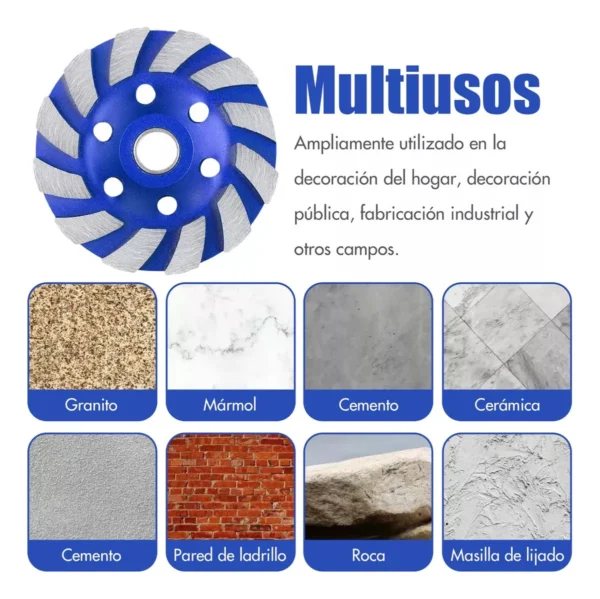 DISCO COPA DIAMANTADA 4 PULGADAS 105mm ABRASIVO DESBASTE GRANITO MÁRMOL HORMIGÓN - Imagen 2
