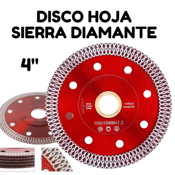 DISCO HOJA DE SIERRA ROJO DIAMANTE DE 4 PULGADAS CORTE CERÁMICA PORCELANA AZULEJO
