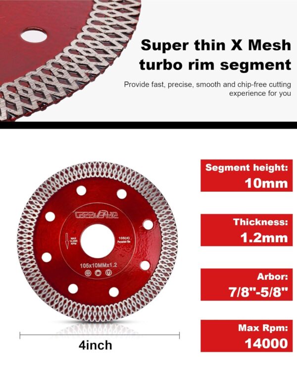 DISCO HOJA DE SIERRA ROJO DIAMANTE DE 4 PULGADAS CORTE CERÁMICA PORCELANA AZULEJO - Imagen 2