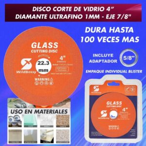 DISCO CORTE DE VIDRIO 4PULG EJE 7 8 DIAMANTE ULTRAFINO 1MM DURABLE