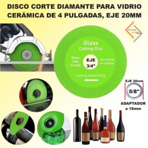 DISCO CORTE DE VIDRIO MARMOL CERAMICA PORCELANATO DE 4 PULG EJE 20MM