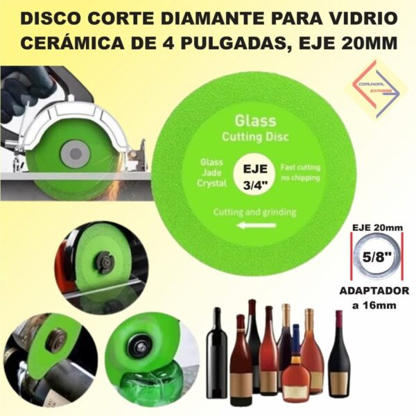 DISCO CORTE DE VIDRIO MARMOL CERAMICA PORCELANATO DE 4 PULG EJE 20MM