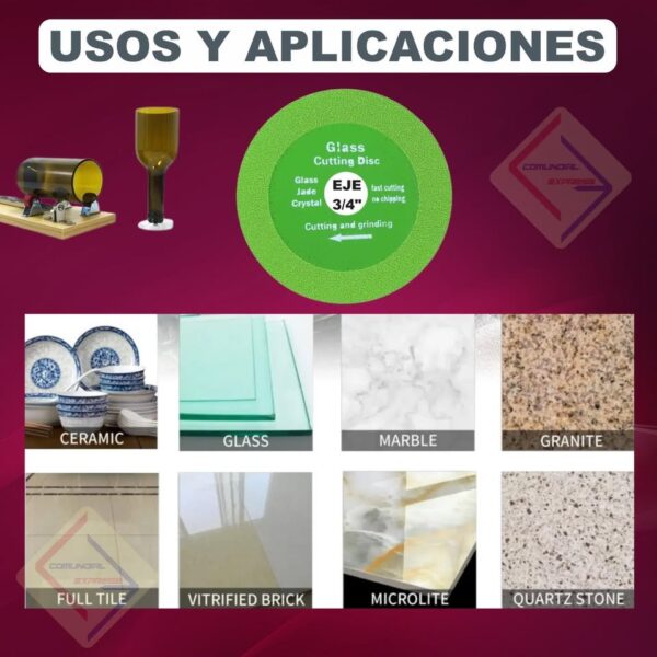 DISCO CORTE DE VIDRIO MARMOL CERAMICA PORCELANATO DE 4 PULG EJE 20MM - Imagen 2