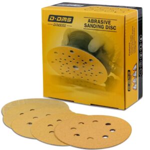 50 PCs DISCOS DE LIJA 5 PULG 125MM COLOR ORO VELCRO 8 AGUJEROS GRANO 80 AL 400