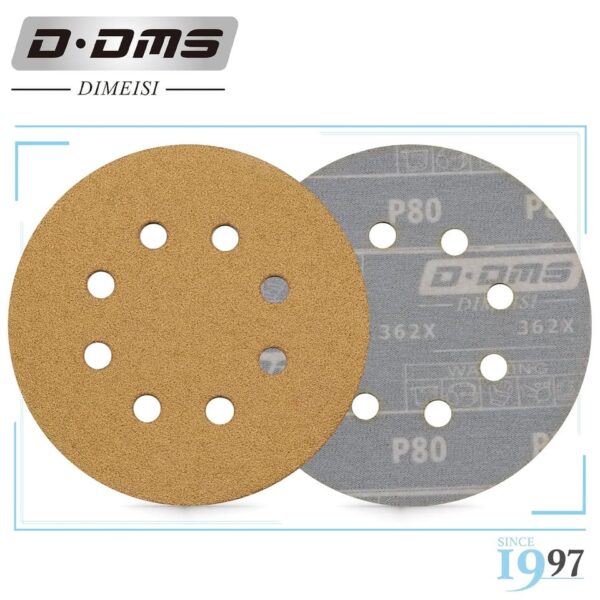 50 PCs DISCOS DE LIJA 5 PULG 125MM COLOR ORO VELCRO 8 AGUJEROS GRANO 80 AL 400 - Imagen 2