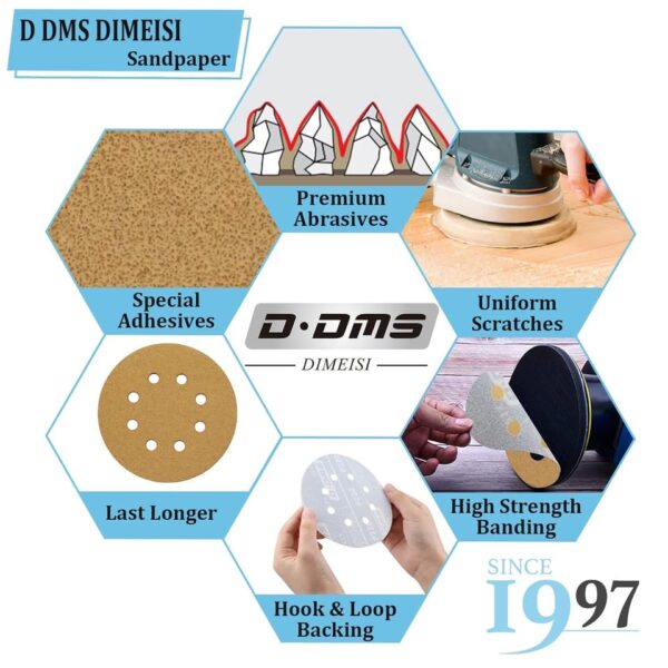 50 PCs DISCOS DE LIJA 5 PULG 125MM COLOR ORO VELCRO 8 AGUJEROS GRANO 80 AL 400 - Imagen 4