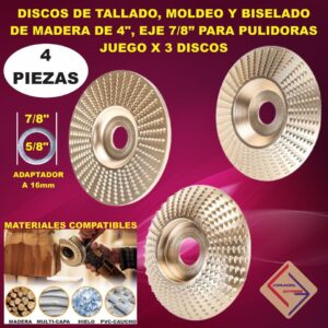 DISCO DE TALLADO MOLDEO Y BISELADO DE MADERA DE 4PG EJE 7otvs 3PCs