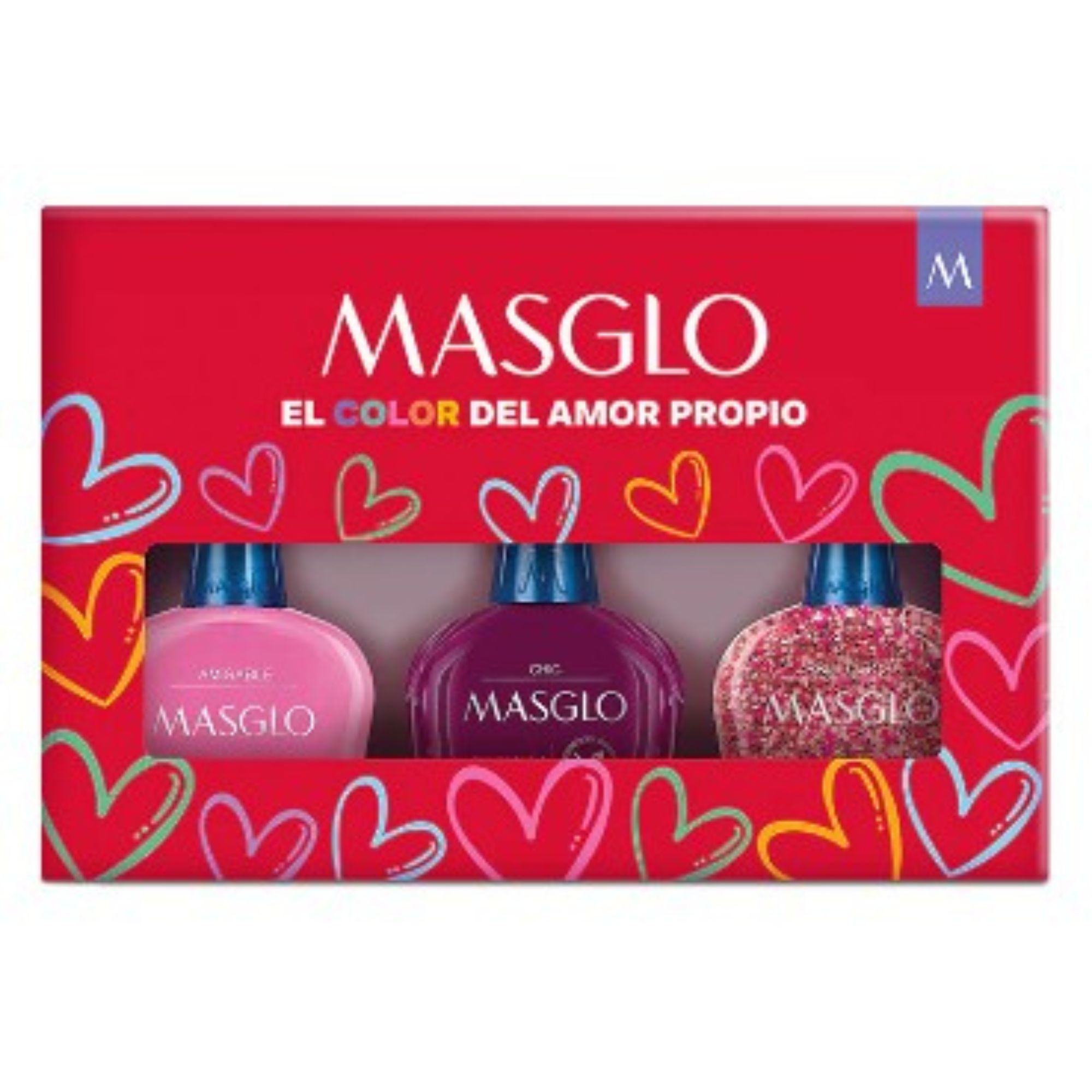 MASGLO KIT TRADICIONAL BRILLO ROSA ESMALTE PARA UÑAS