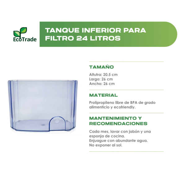 Tanque Inferior Filtro Purificador Agua 24 Litros Ecotrade - Imagen 2