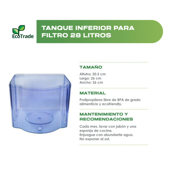 Tanque Inferior Filtro Purificador Agua 28 Litros Ecotrade - Imagen 2