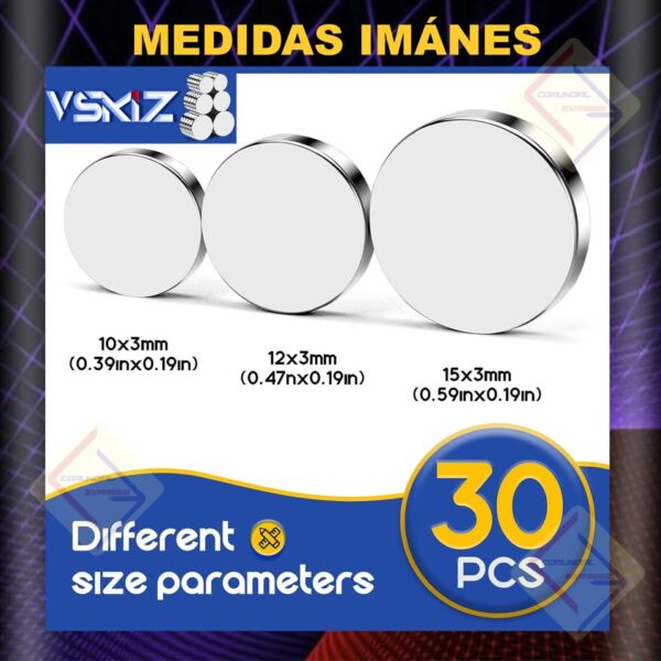 IMAN DE NEODIMIO CIRCULAR 3mmN35 POTENTE JUEGO 30 IMANES - Imagen 2