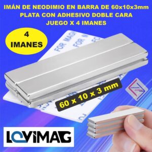 KIT IMAN DE NEODIMIO CON ADHESIVO EN BARRA DE 60X10X3 MM JUEGO DE 4 IMANES