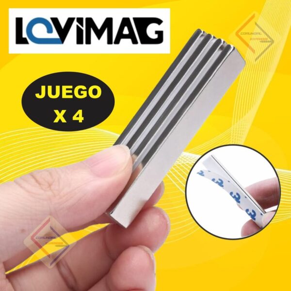 KIT IMAN DE NEODIMIO CON ADHESIVO EN BARRA DE 60X10X3 MM JUEGO DE 4 IMANES - Imagen 4