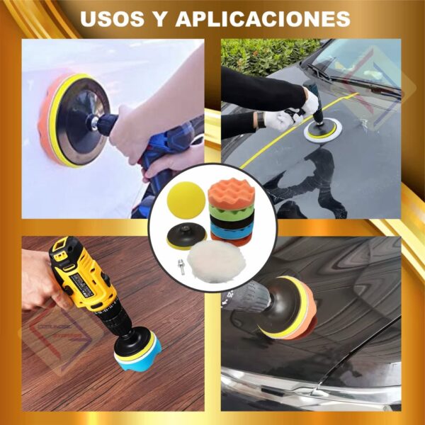 KIT DE PULIDO Y BRILLO AUTOS MOTOS 4 PULG TALADROS PQ 10 PIEZAS - Imagen 3