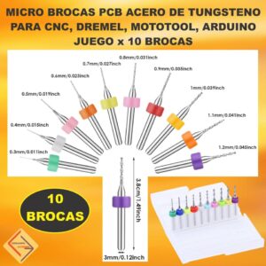 MICRO BROCAS PCB ACERO TUNGSTENO PARA CNC DREMEL MOTOTOOL 10 PCs