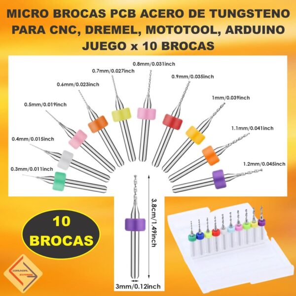 MICRO BROCAS PCB ACERO TUNGSTENO PARA CNC DREMEL MOTOTOOL 10 PCs
