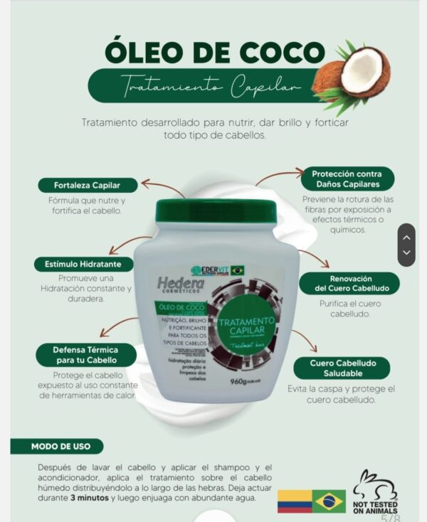 Tratamiento capilar oleo de coco Hereda Cosmeticos