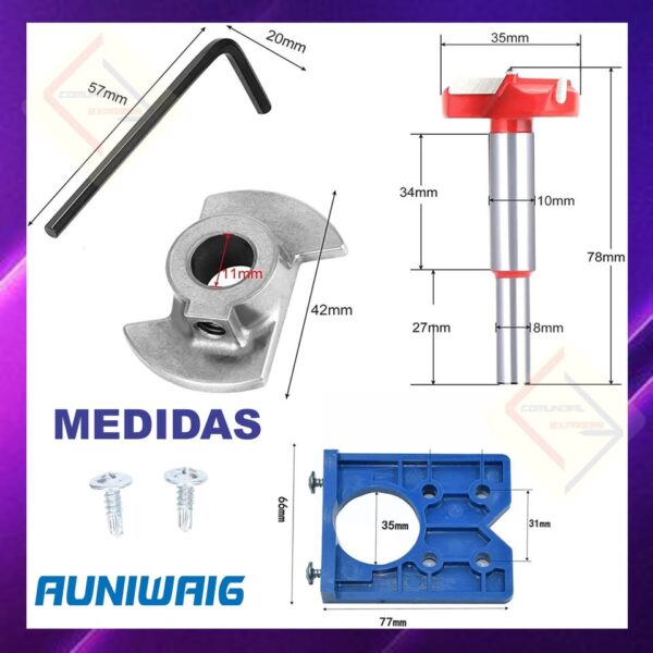 PLANTILLA GUÍA PARA INSTALACIÓN DE BISAGRAS CON BROCA FORSTNER 6 PCs - Imagen 2