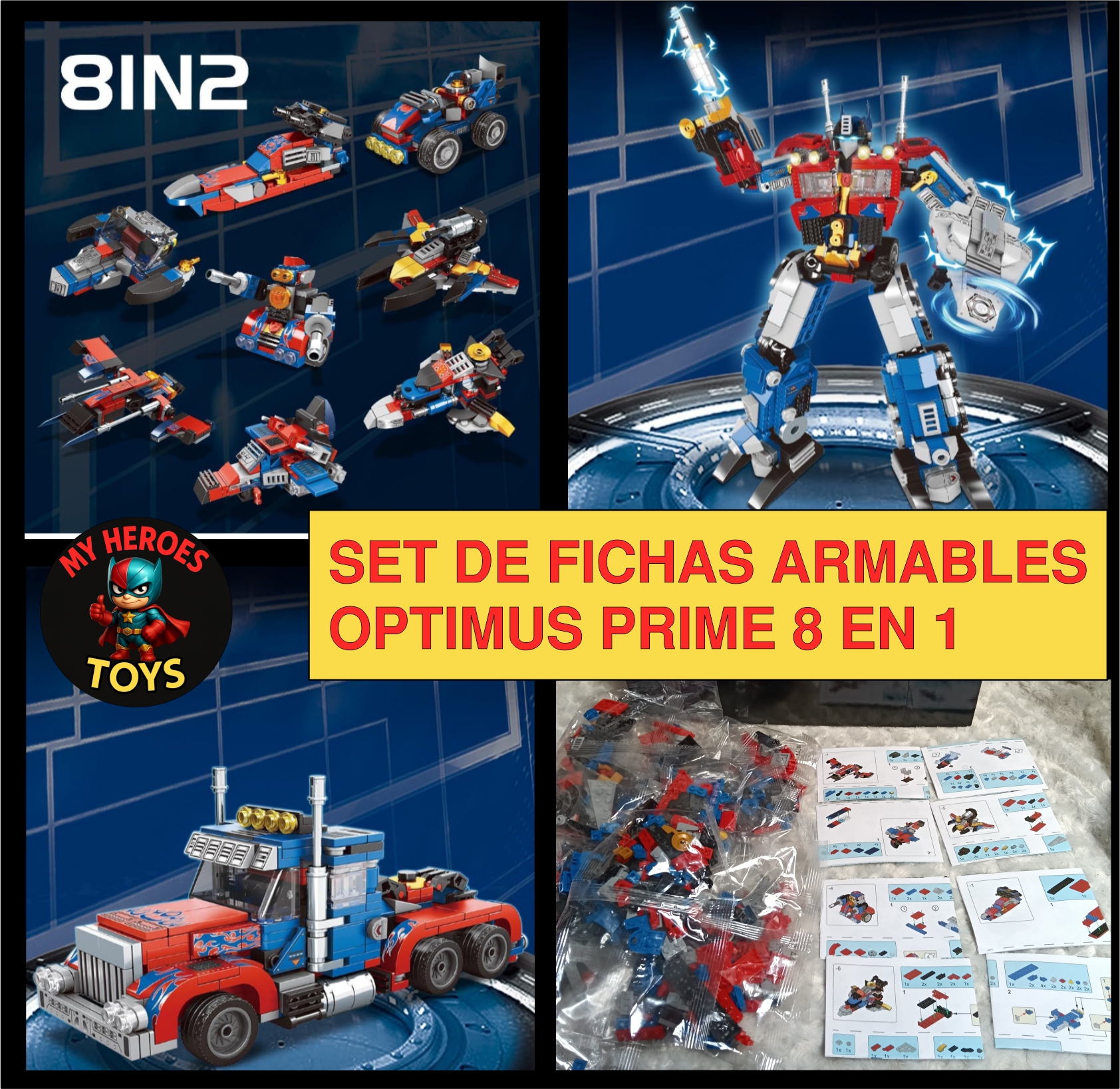 Set de bloques Transformers Optimus Prime 8 en 1 transformable robot y vehiculos - Imagen 2