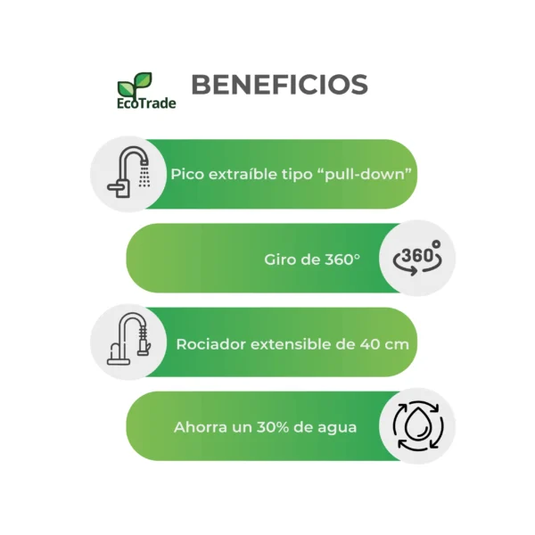 Grifo Cocina Monomando con Rociador Extensible Giro 360 grados - Imagen 3