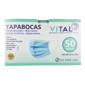 Tapabocas Termosellados 3 capas Caja x 50 unidades