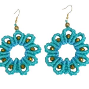 Aretes Flores Macramé Azul Agua Marina