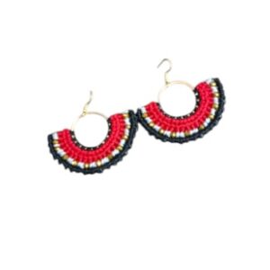 Aros Macramé Rojos Estilo Abanico